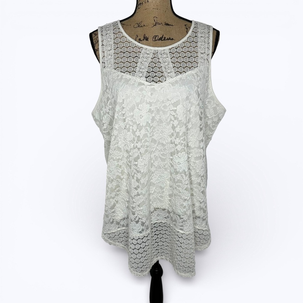 Est 1946 Floral Lace Sleeveless Tank Top Lined Boho Romantic Feminine Cato Sz XL